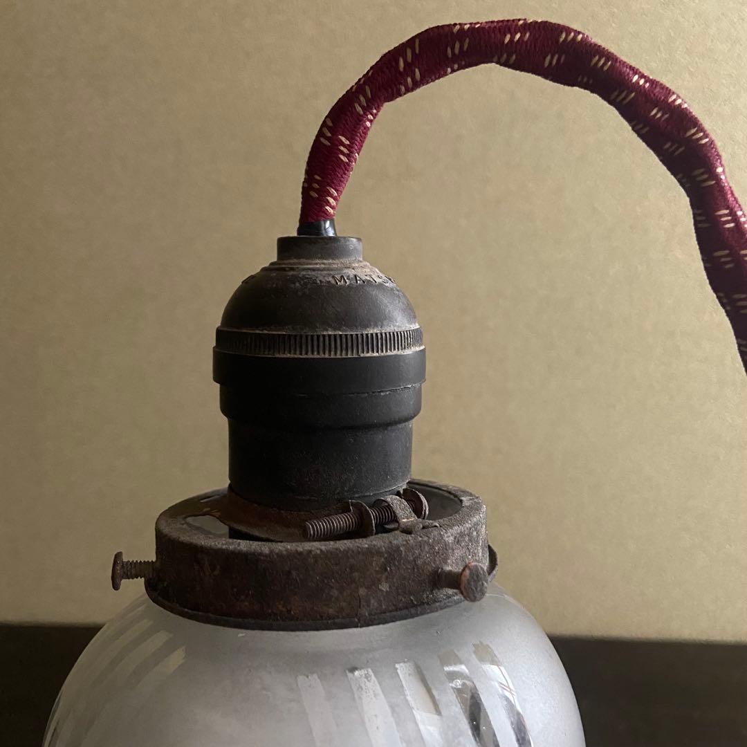 アンティーク　電笠　ガラスシェード　フリル　大正浪漫　照明　レトログリーン