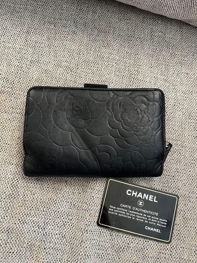 CHANEL カメリア　二つ折り財布　ブラック　正規品