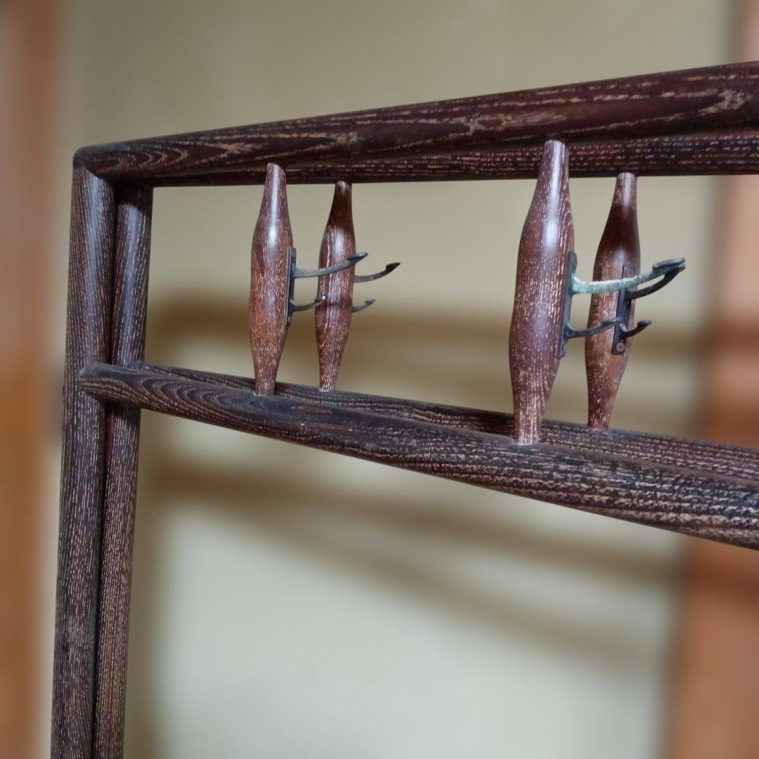 【昭和レトロ】衣桁　着物かけ　木製　フック付き　服かけ