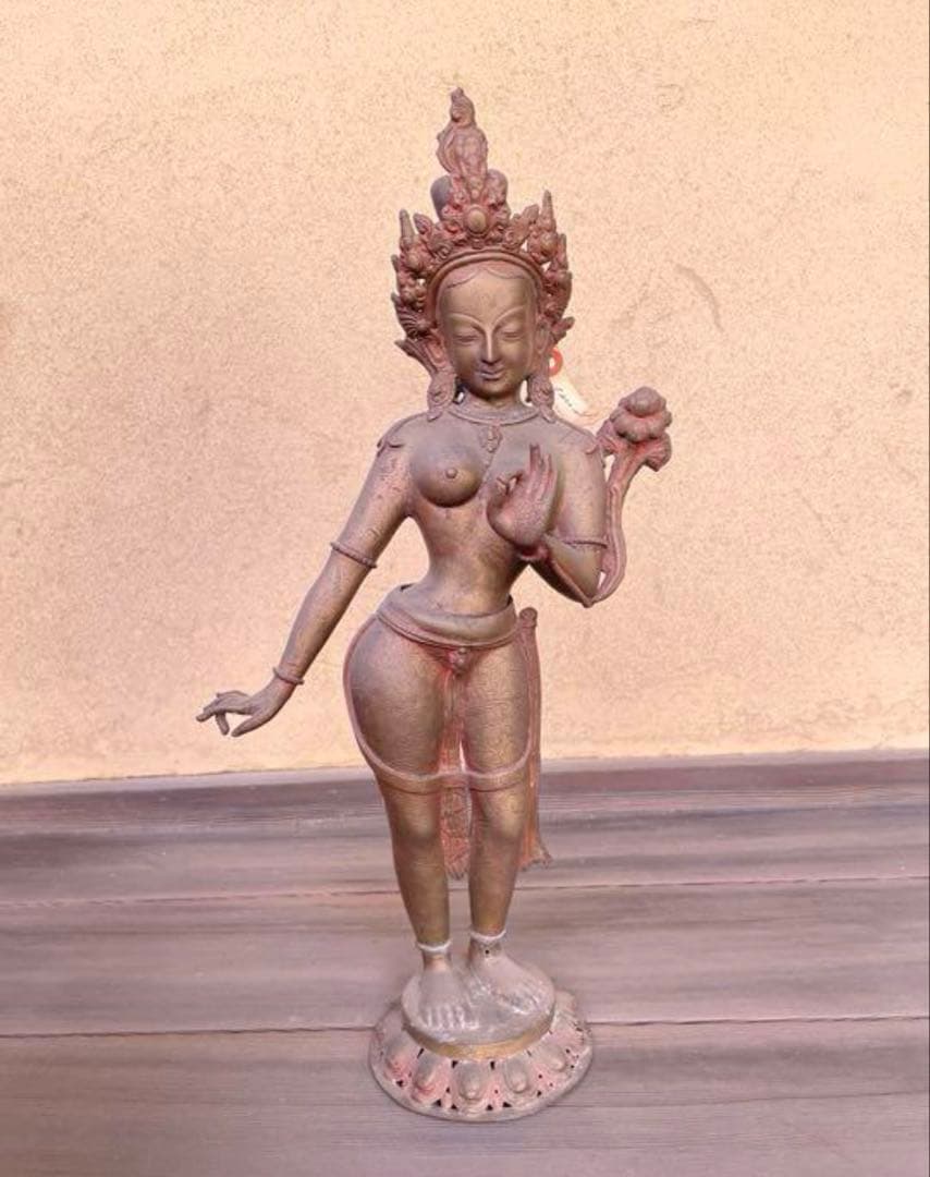 チベット女神像　銅製の仏像　42cm アンティーク　骨董