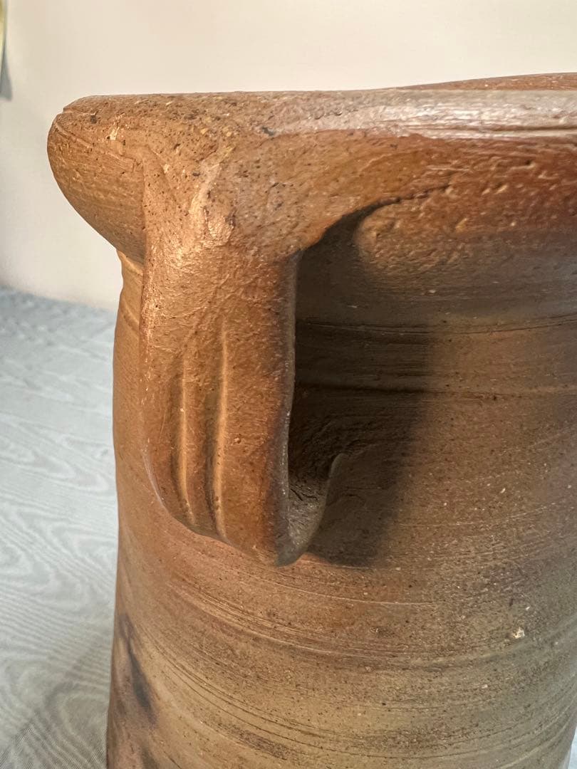 備前焼　耳付き花瓶　花入　陶印有り