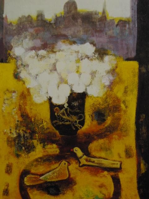 佐光亜紀子、【窓辺の花と鳥】、希少な額装用画集より、新品額装付