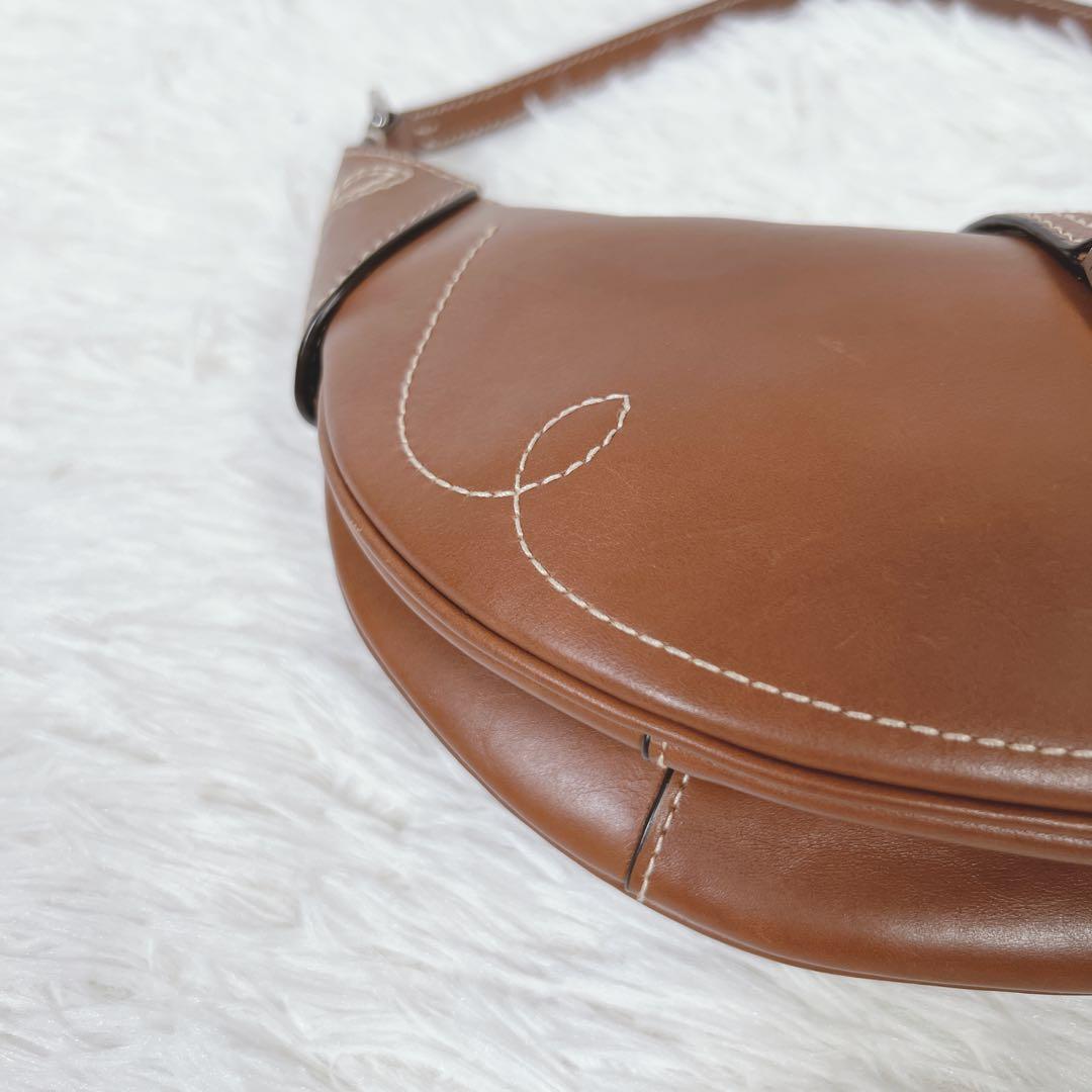 極美品✨ポロラルフローレン Polo ID カーフスキン ハンドバッグ 三日月