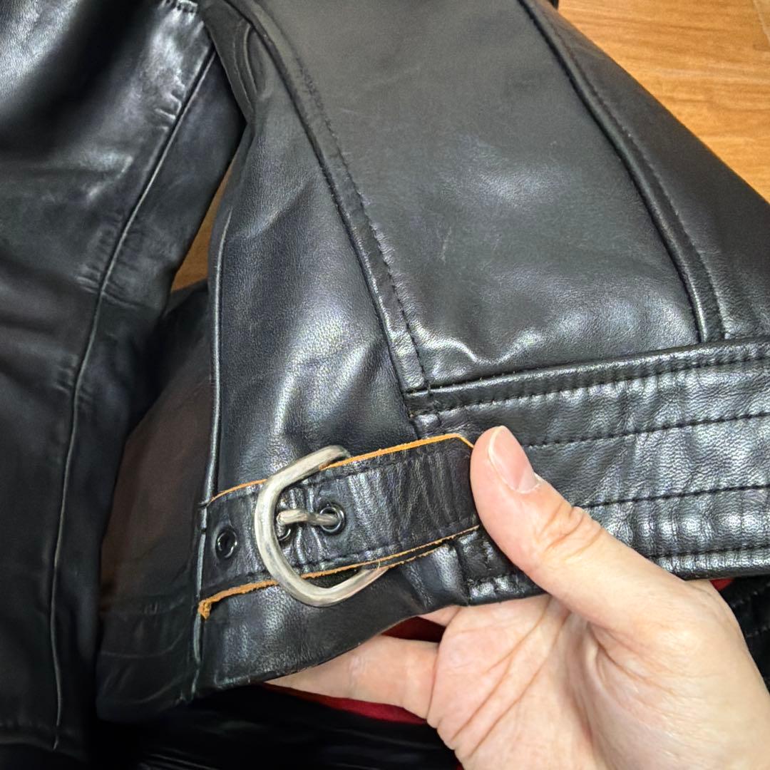 MARKAWARE ブラックレザーライダースジャケット　茶芯