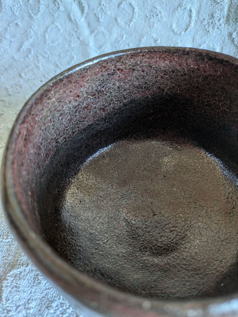 朱釉黒　楽茶碗　名陶芸家 田川雅章 作　直筆の共箱　侘び　寂び　絶版