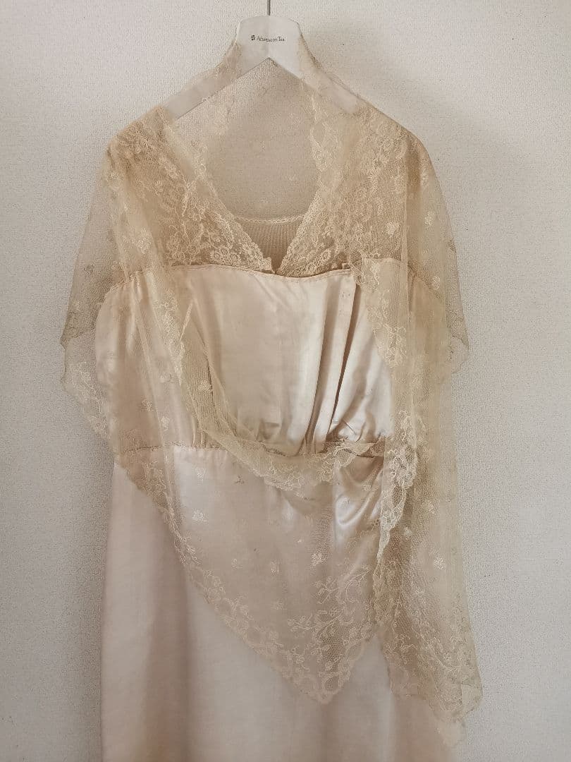 アンティーク キャリックマクロスシルクドレス ＆シャンテリーレース鈴蘭ショール