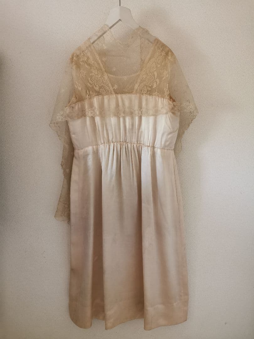 アンティーク キャリックマクロスシルクドレス ＆シャンテリーレース鈴蘭ショール