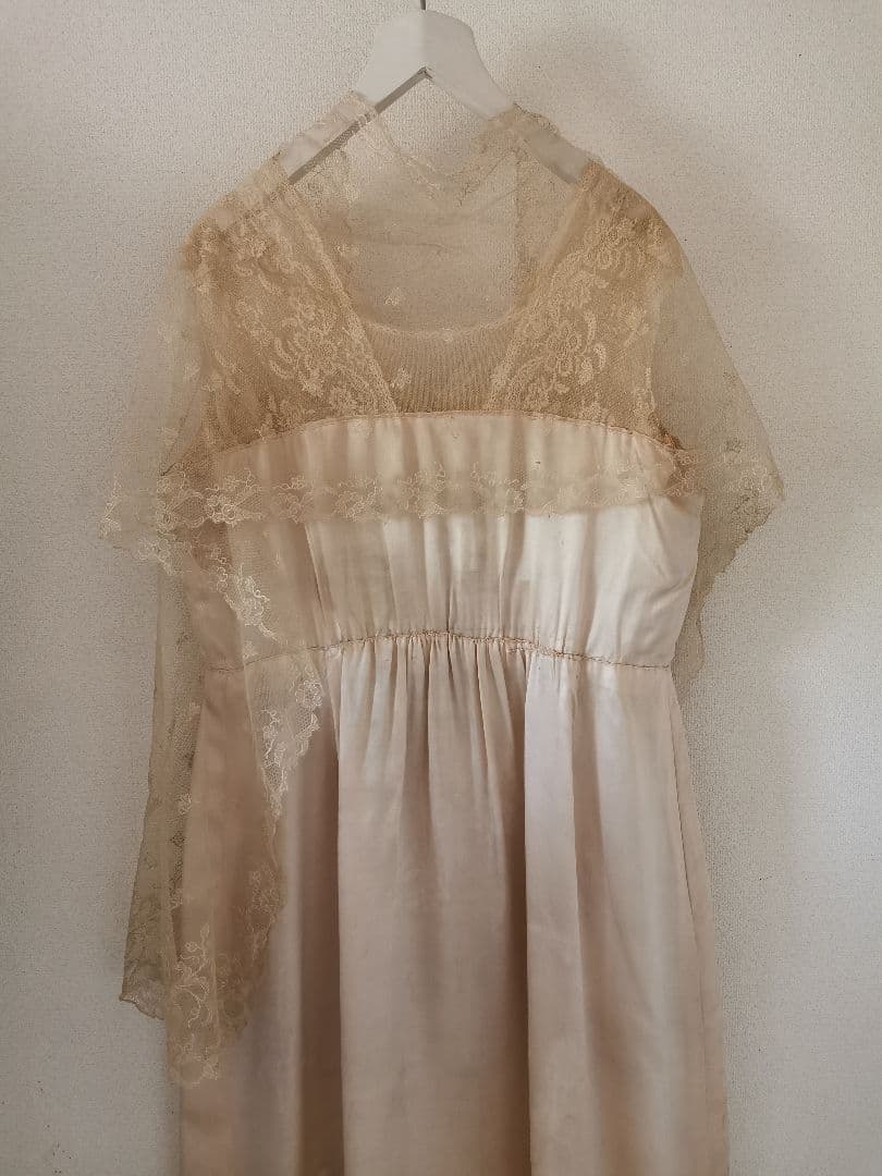 アンティーク キャリックマクロスシルクドレス ＆シャンテリーレース鈴蘭ショール