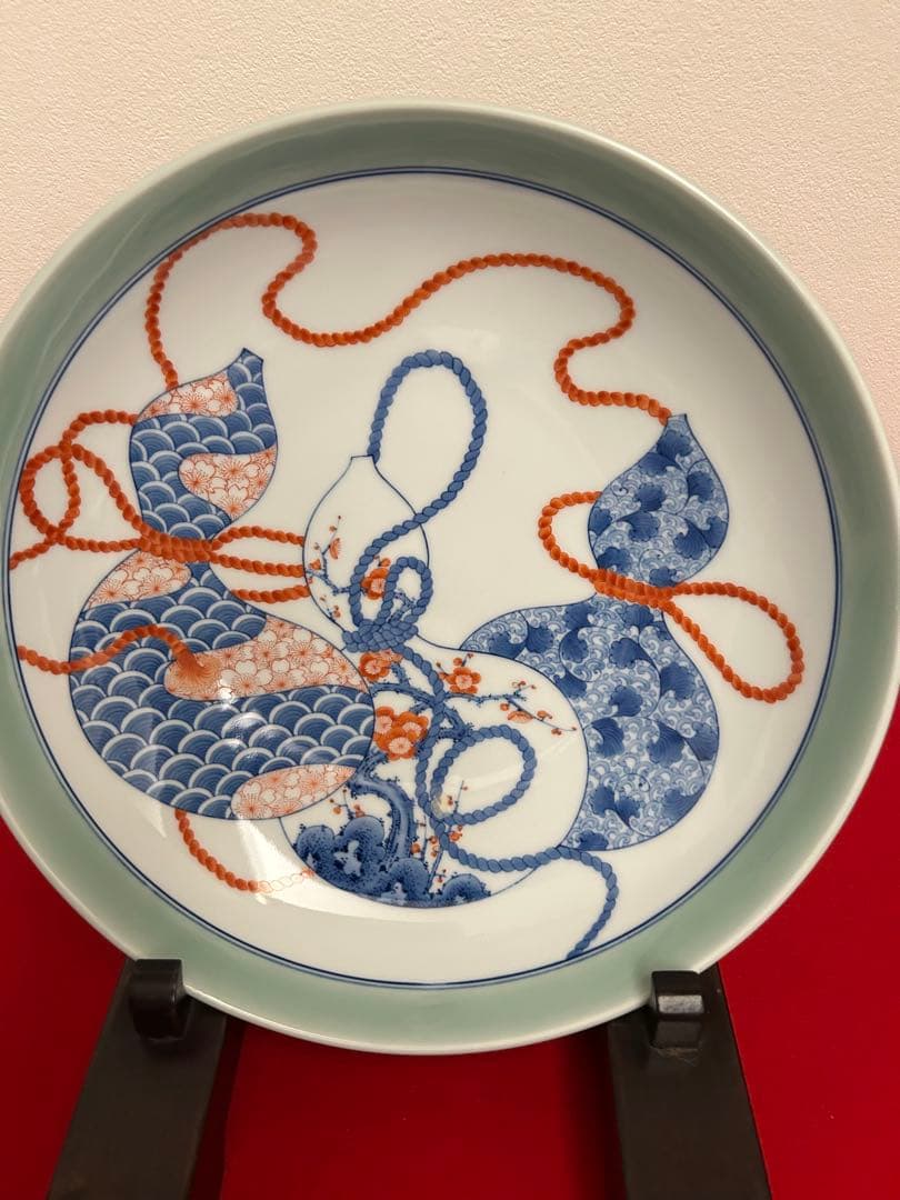 伊万里焼　色絵三瓢箪文様皿 高台大皿