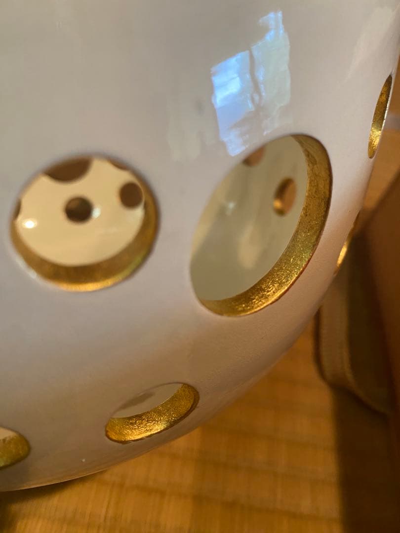 中村翠嵐　菓子器　白交趾　水玉透　新古品　白　金　菓子鉢