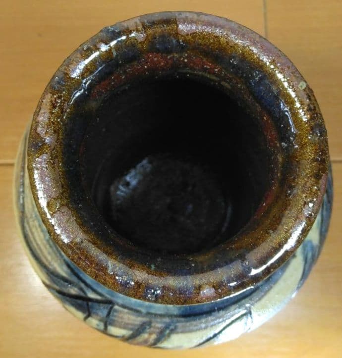 人間国宝 金城次郎 海老魚紋花瓶 栞 共箱 壺屋焼 壷屋焼 美品 晩年作