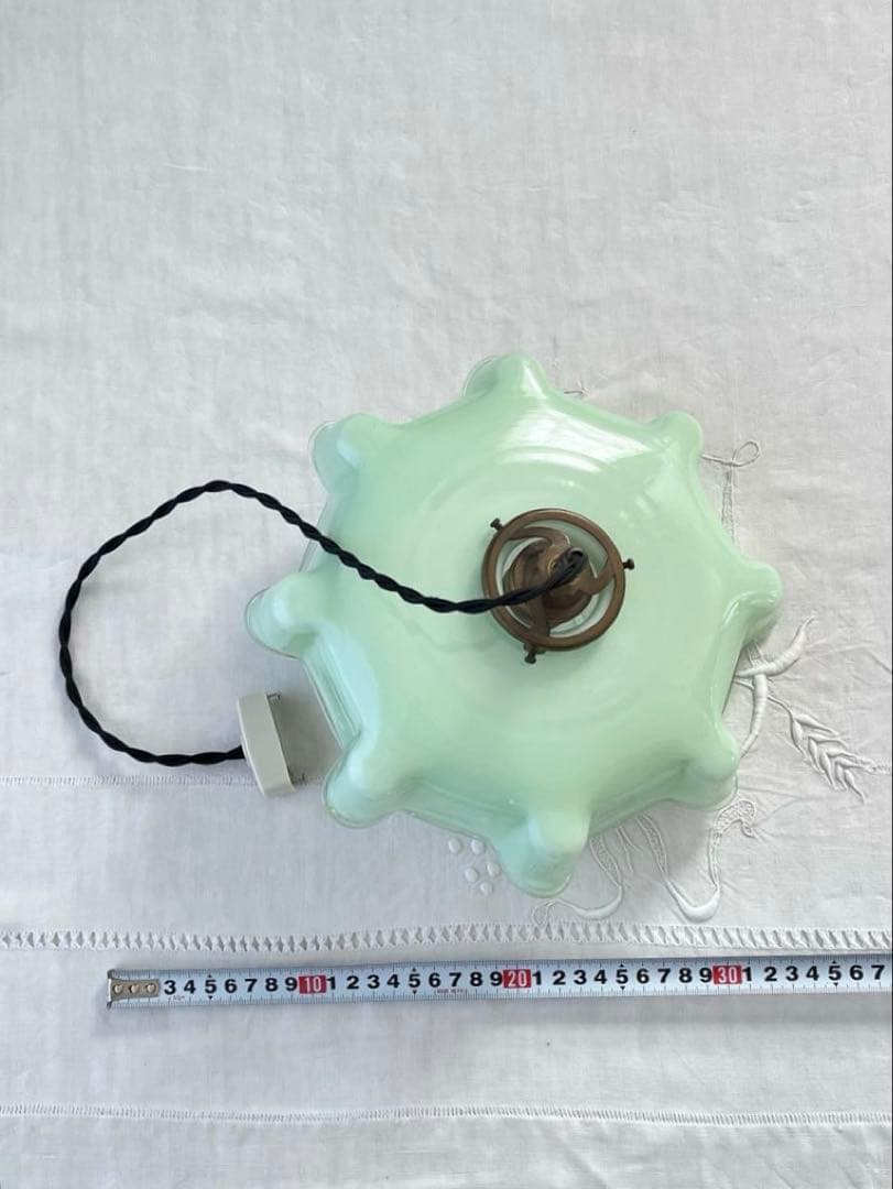 【美品】フランスアンティーク ミルクグリーンガラス シェードランプ[3213]