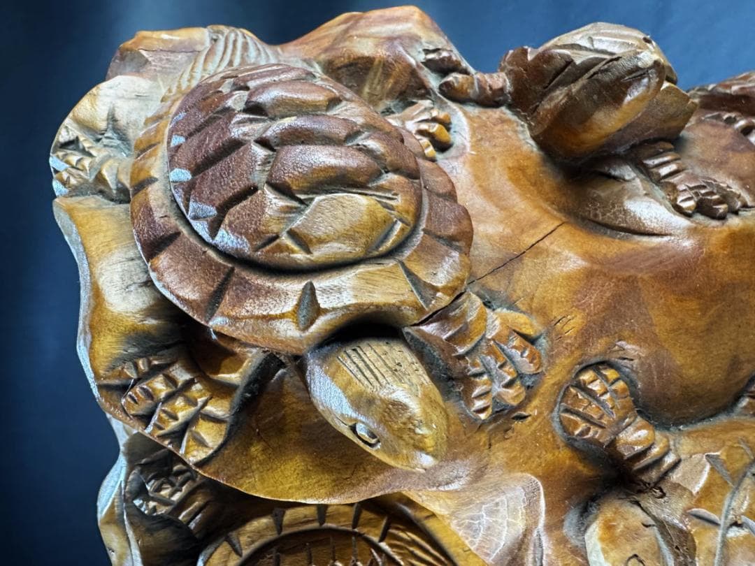 古美術 一本彫り 福亀木彫り置物 手彫り 骨董 古玩 旧蔵 古賞物WWWT029