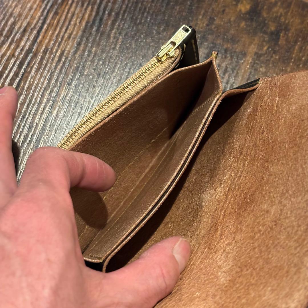 栃木レザー　ミドル　トラッカーウォレット　茶芯ブラック　3層