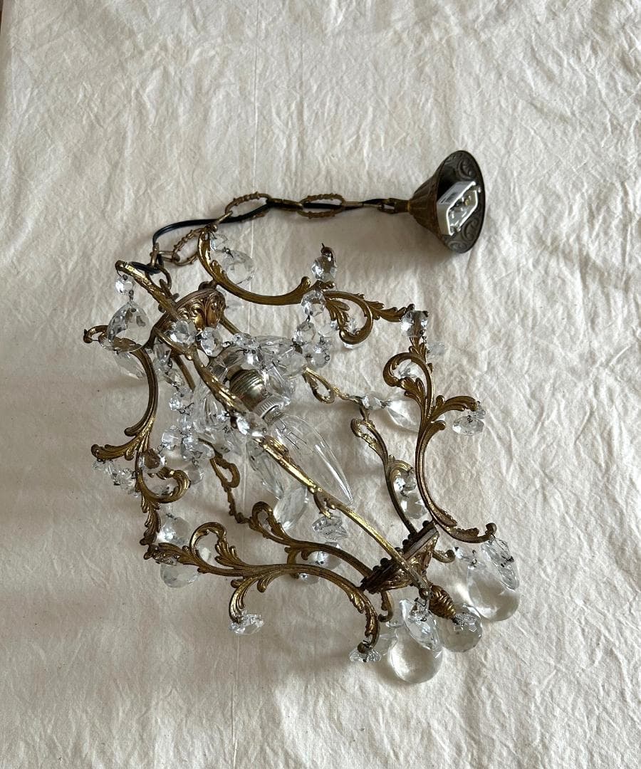 フランスアンティーク　シャンデリア　ガラスドロップ　照明　ランプ　PARIS