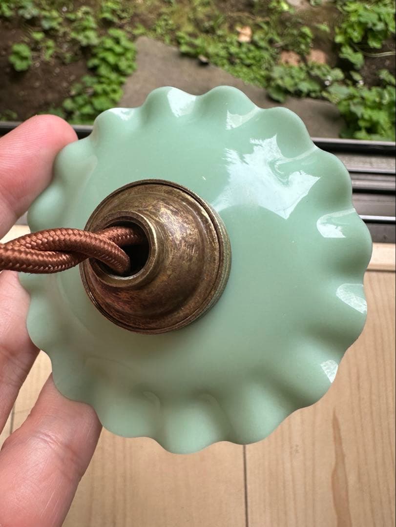 20年代 フランス アンティーク 希少なオパリン・グリーンの可愛いアトリエランプ