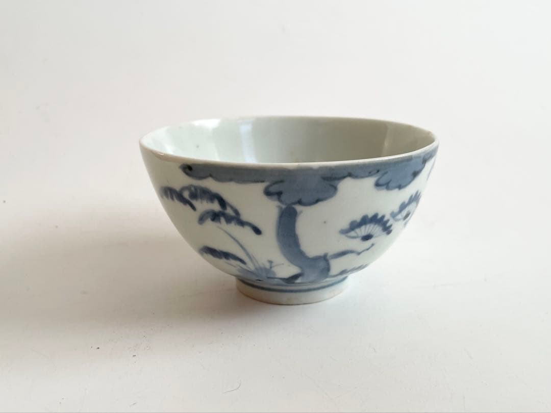 骨董　アンティーク　古伊万里　染付　樹木文様　　お碗　飯碗
