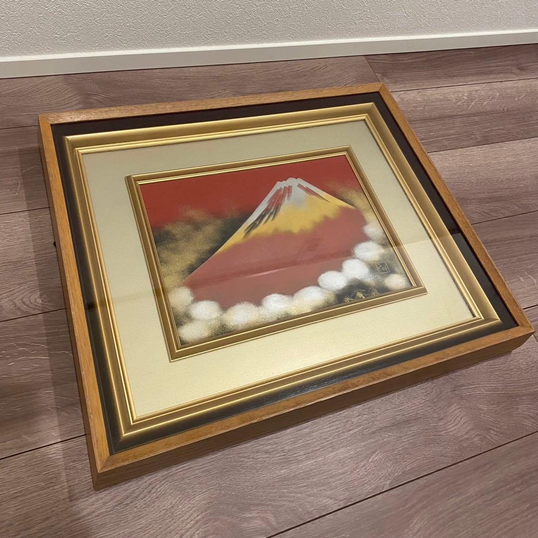 朝焼け富士 赤富士 輪島沈金 輪島塗 沈金蒔絵 漆絵 刻印 樽見幸作（正峰）作