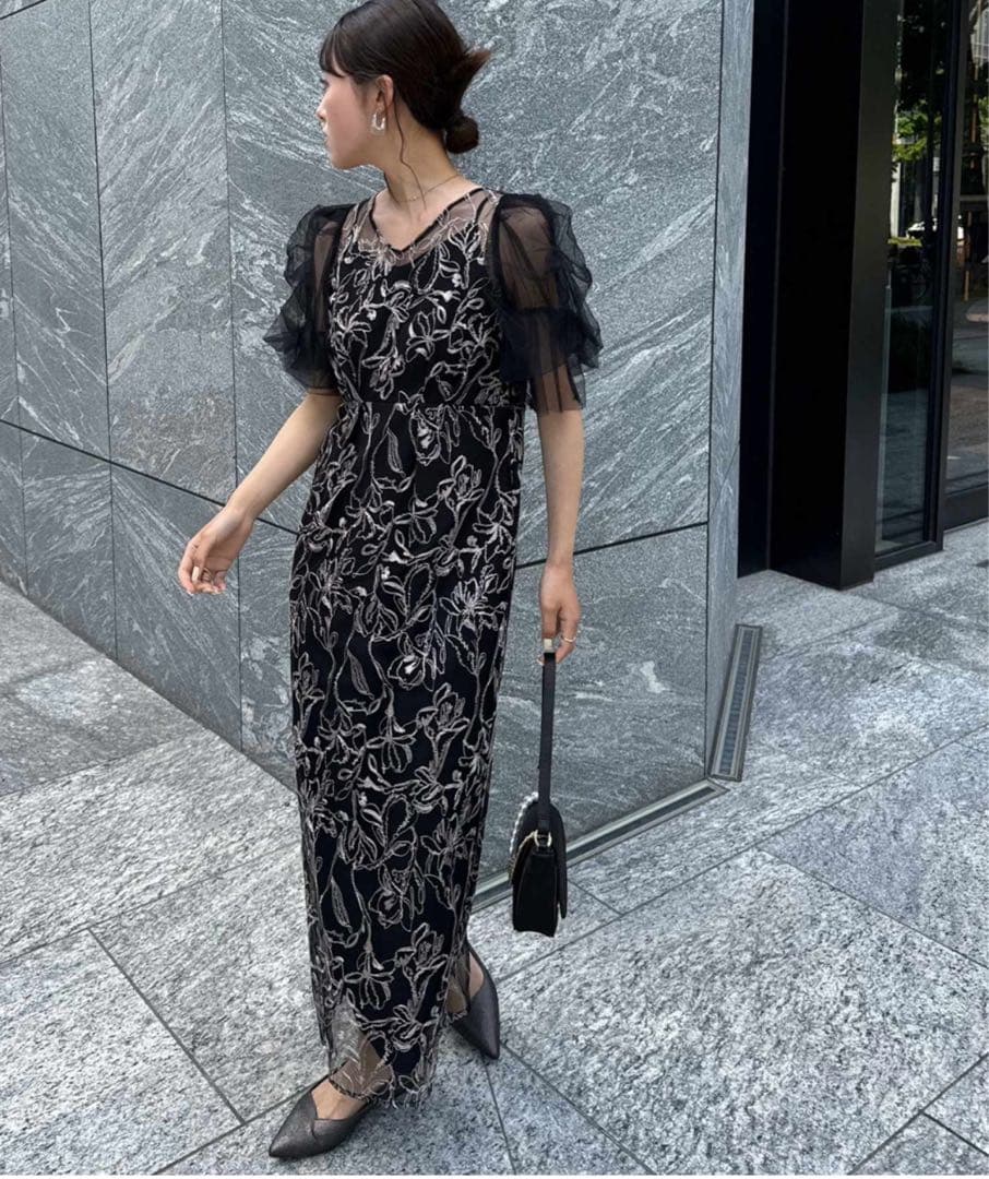 Dorry Doll フラッフィースリーブペンシルドレス　ブラック