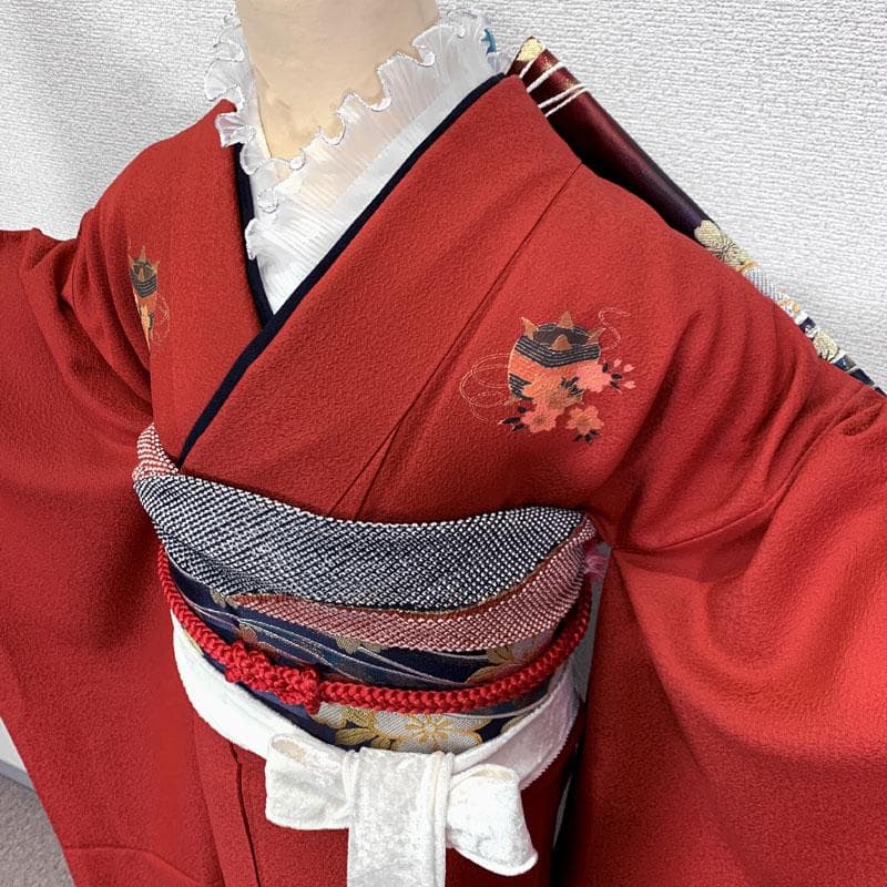 511z42〇こむさでもーど 色無地 中振袖 洒落紋 赤〇美品 成人式 結婚式