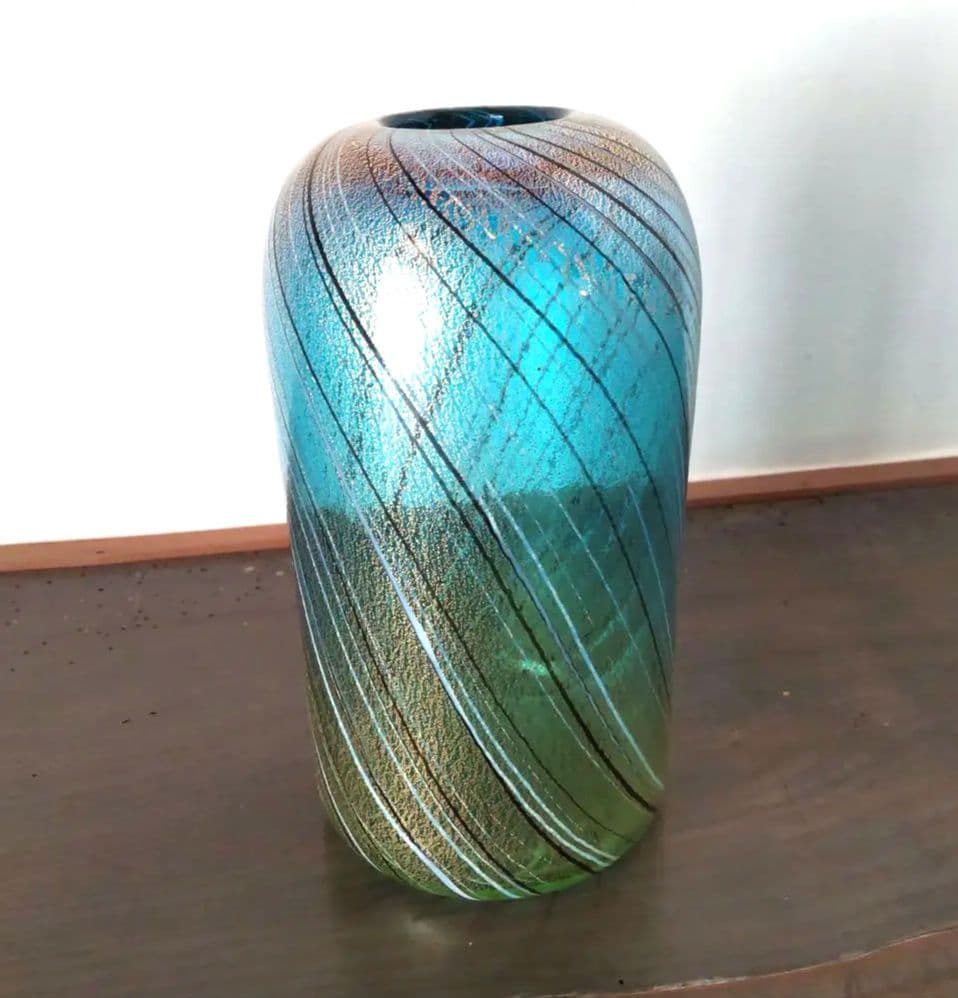 深海の輝き　工芸硝子　花びん　ガラスアート　金箔入りフラワーベース