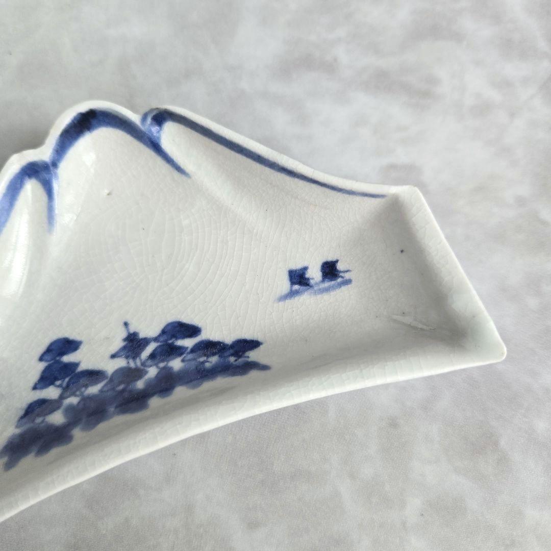 古伊万里　染付　変形小皿　富士山　江戸時代　松原　骨董　金継ぎ　アンティーク