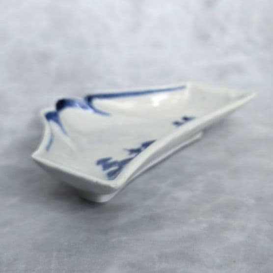 古伊万里　染付　変形小皿　富士山　江戸時代　松原　骨董　金継ぎ　アンティーク