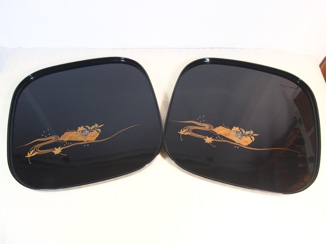 【未使用】輪島塗 曽我路幸 花筏蒔絵 くつわ型卓上膳 5客 懐石膳/会席膳 漆器