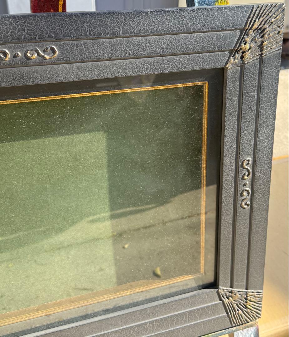 6Pサイズ アンティーク調黒い装飾的な額縁 前面ガラス＆黄色袋＆供箱付き1/6