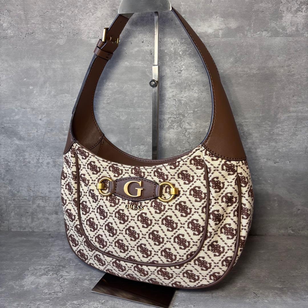 【極美品】GUESS ゲス　ショルダーバッグ ロゴ柄 ブラウン ワンショルダー