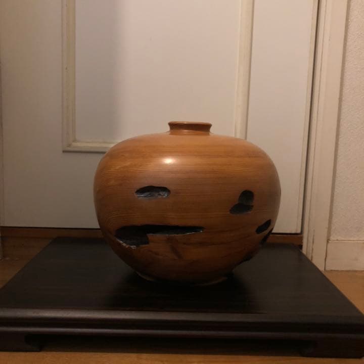 世界遺産屋久杉 芝実作　天然木オブジェくりぬき壺　屋久島　和　美木目　土埋木