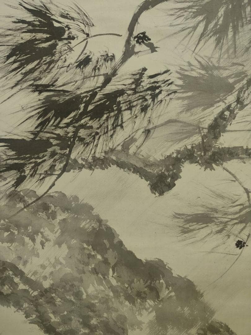 真作/東原方僊/嵐中小禽図/花鳥/山水/布袋屋掛軸A-699