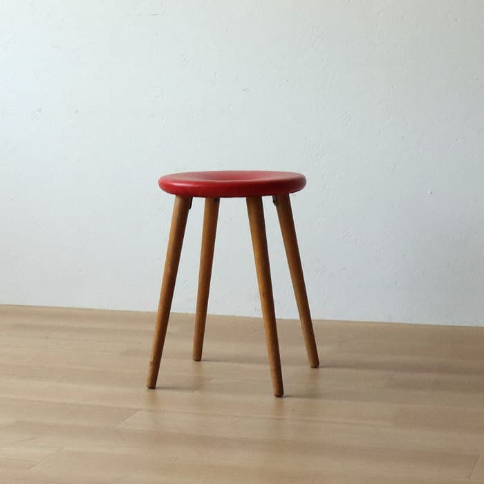 アンティーク 木製 赤 丸スツール 古家具 ブナ リング レトロ