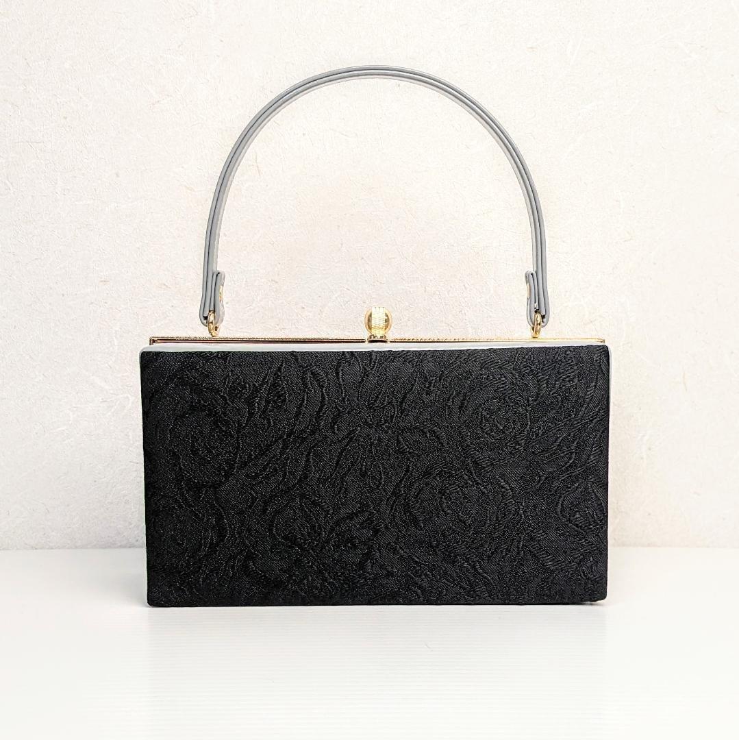 和装 草履バッグセット ジャガード 黒 グレー 薔薇 フリーサイズ u83-6