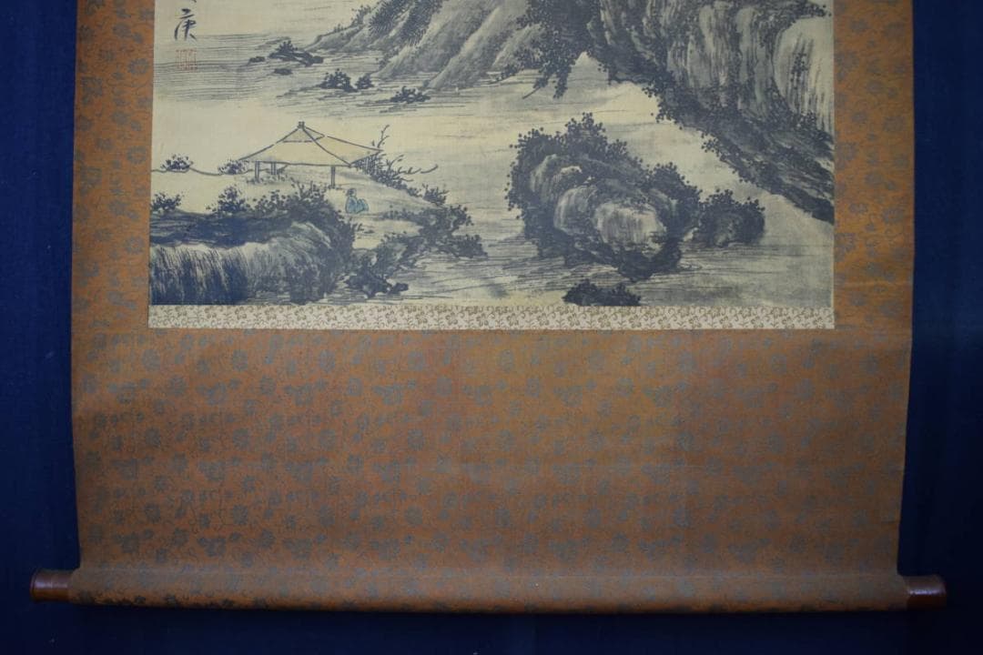 長康/山水人物図/掛軸☆宝船☆Y-814　JM