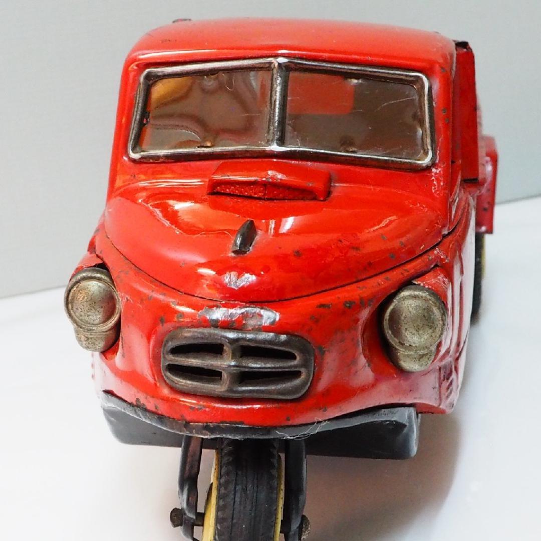 萬代屋【三菱 オート三輪トラック 赤一色 動作確認済】ブリキ自動車TIN【箱無】
