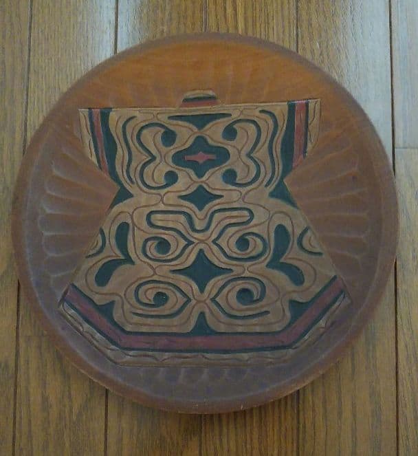 アイヌ アイヌ文様 イタ 着物柄 丸盆 木彫り 民芸