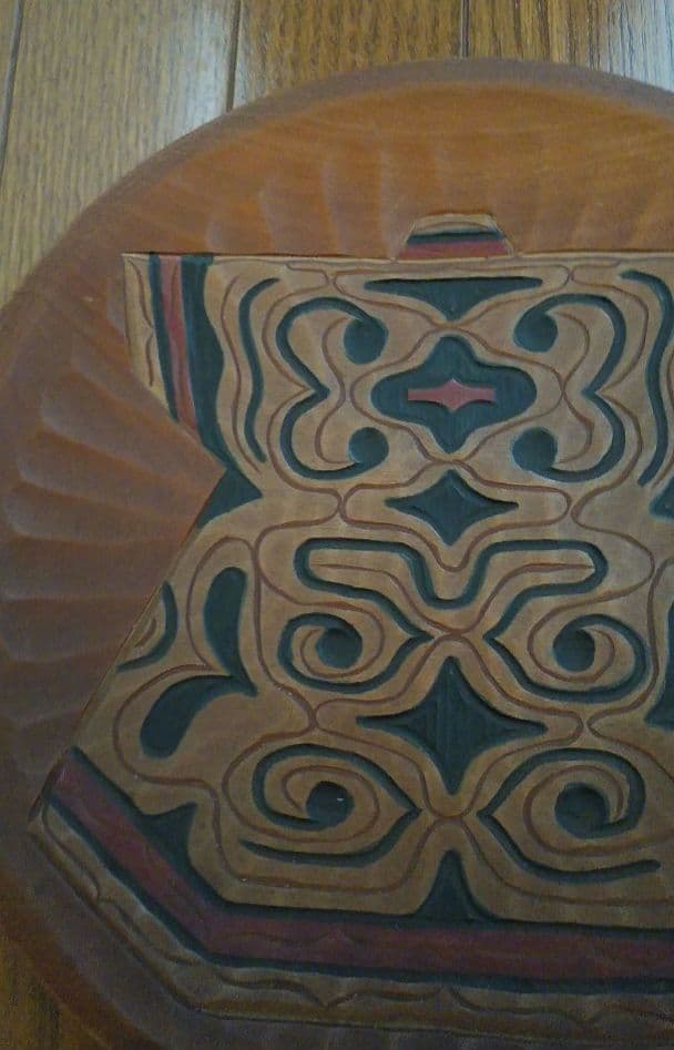 アイヌ アイヌ文様 イタ 着物柄 丸盆 木彫り 民芸