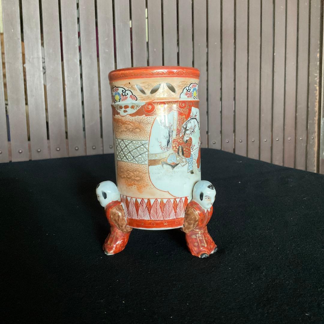 九谷焼　唐子三つ足筆筒　古九谷焼 赤絵金彩鳳凰文三つ足筆筒 九谷赤絵