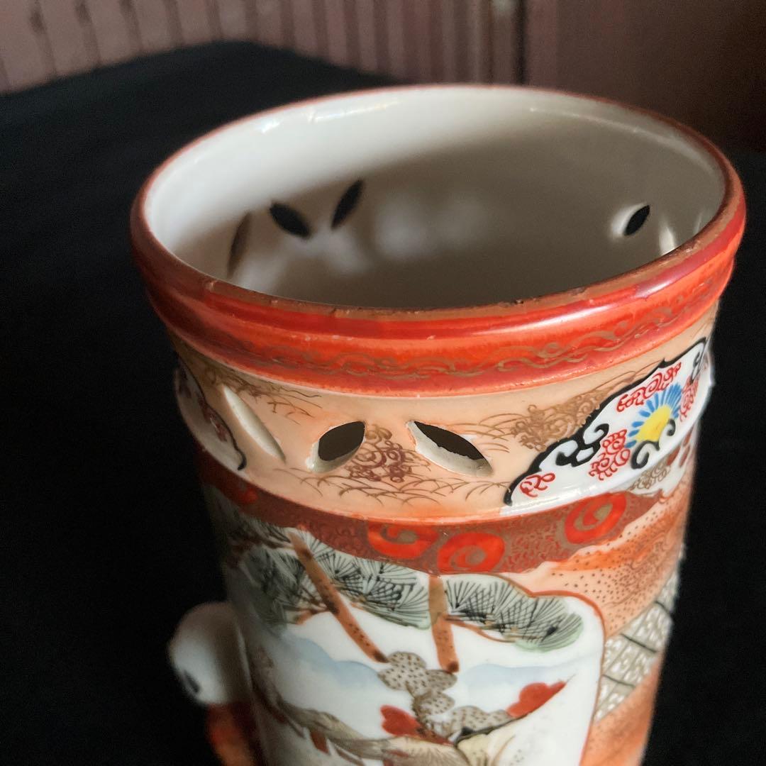 九谷焼　唐子三つ足筆筒　古九谷焼 赤絵金彩鳳凰文三つ足筆筒 九谷赤絵