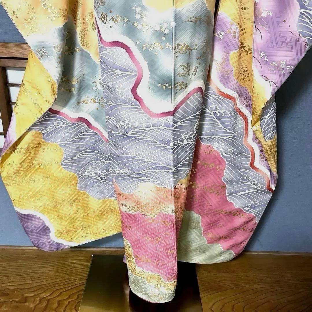 振袖フルセット　高身長　画家岩田専太郎　手描き友禅　成人式振袖　振袖　裄丈72