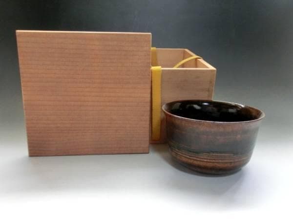 建水■飴釉 箆目溢し 古い時代物茶器 お茶道具 桐箱 古玩 古陶器 時代物骨董■