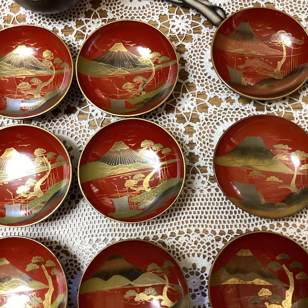 k2f2 銘々蓋吸物椀10客　②漆器 富士山デザイン