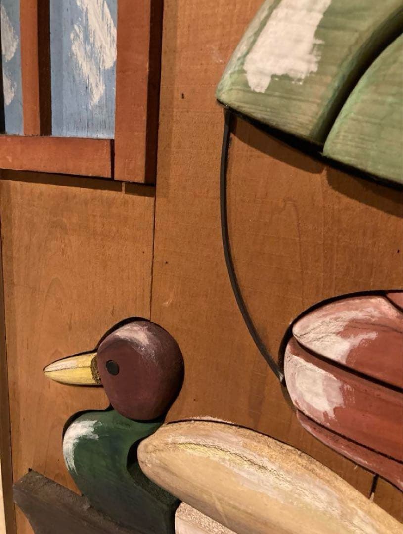 希少品 ココス 木彫り 立体 木製看板 ウッドアート 絵