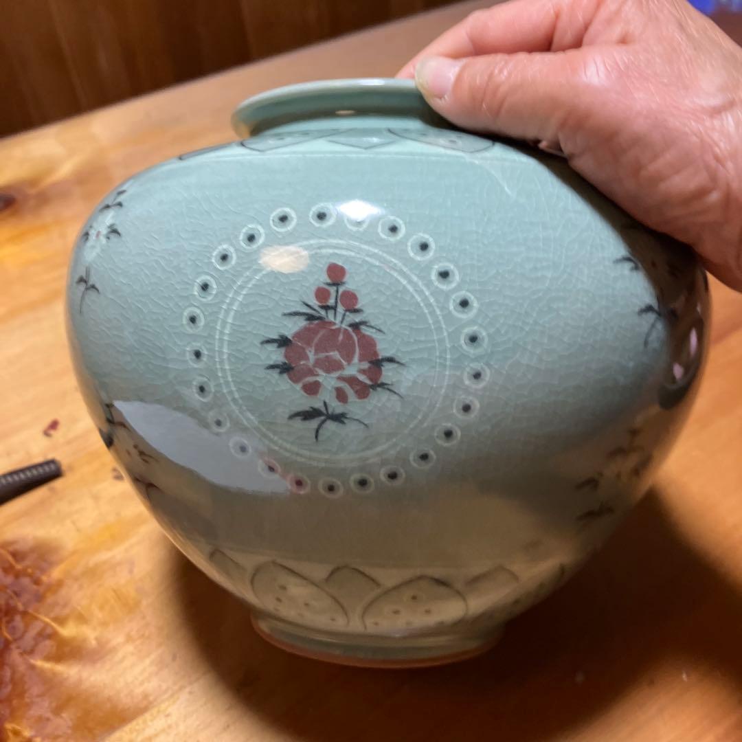 高麗青磁　壺　古岩窯 南正植作　箱付き