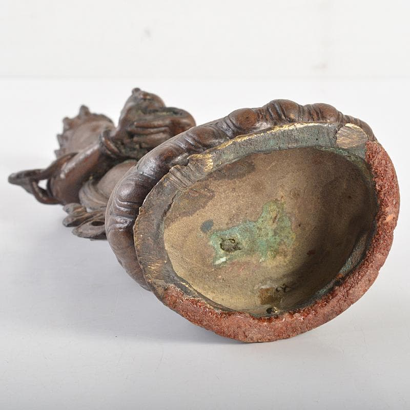 仏教美術　古銅　チベット仏　仏像　置物　唐木台付　M　R7126