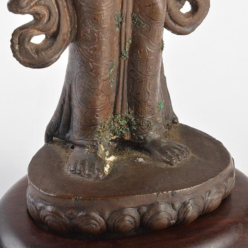 仏教美術　古銅　チベット仏　仏像　置物　唐木台付　M　R7126