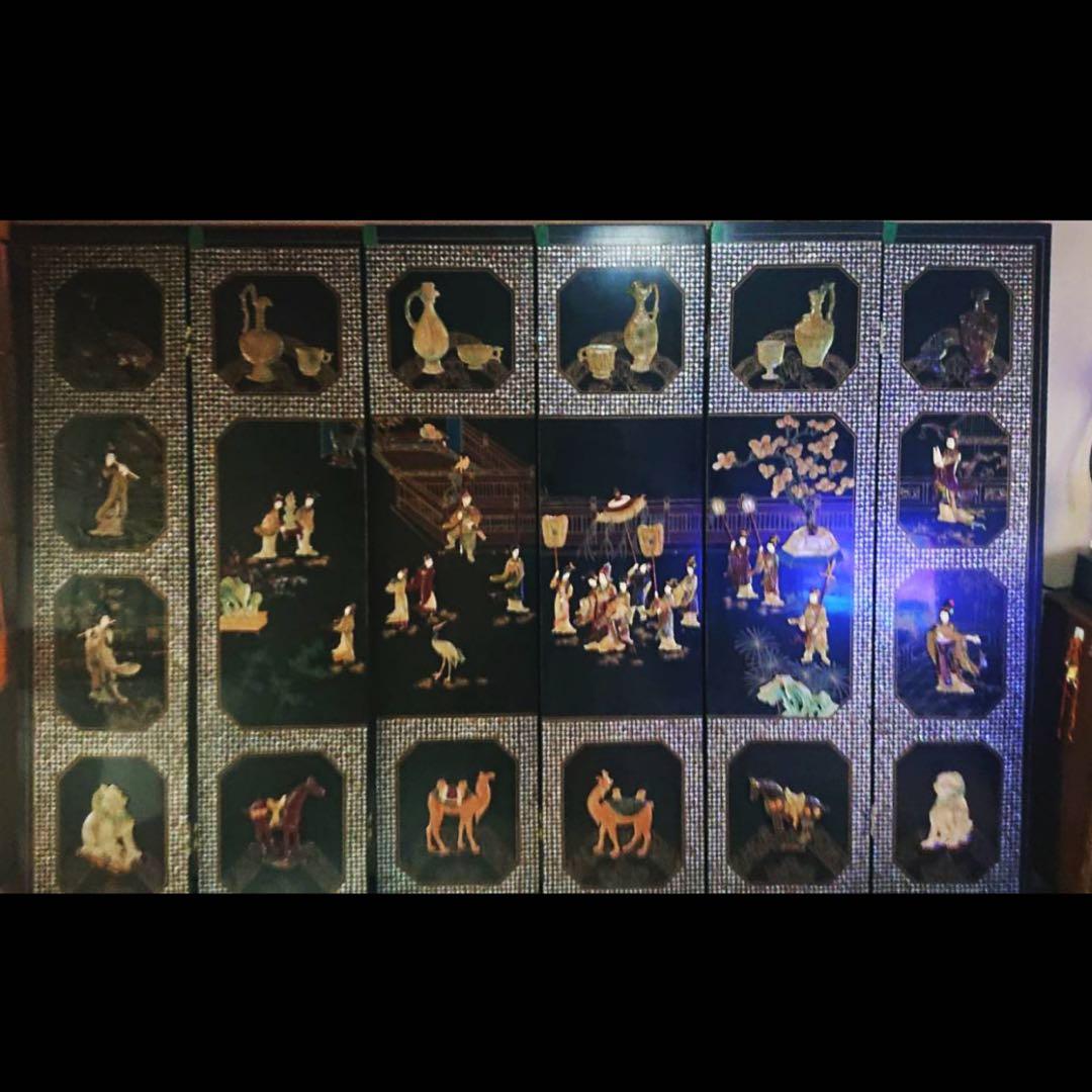 アジアン家具 手描きパネル屏風