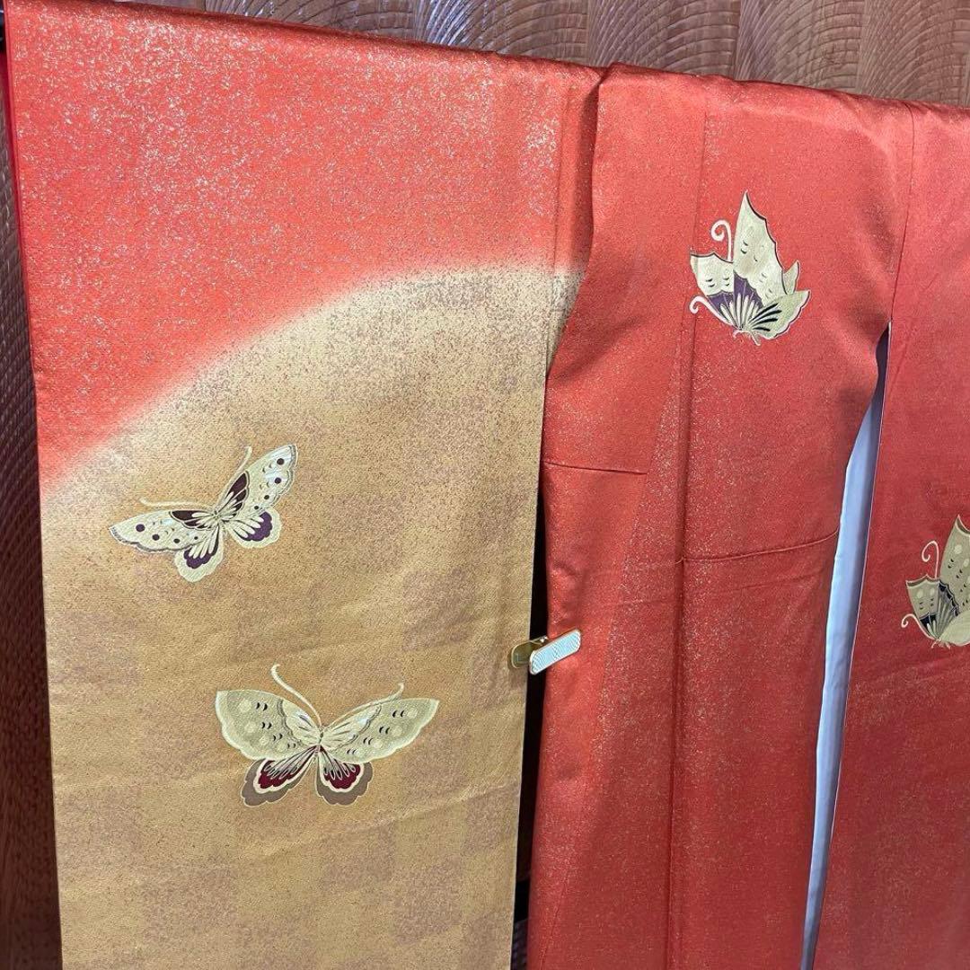 振袖 超 トールサイズ 金駒刺繍 箔 金彩 蝶の舞 望月 正絹 裄71 v015