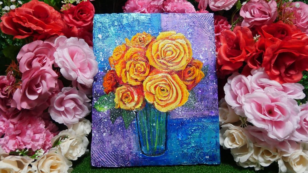 油絵 油彩 油彩画 絵 絵画 【黄色薔薇】